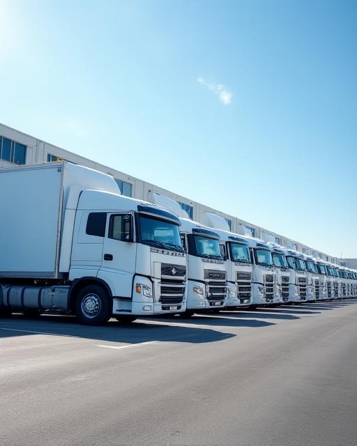 Large fleet of logistics trucks