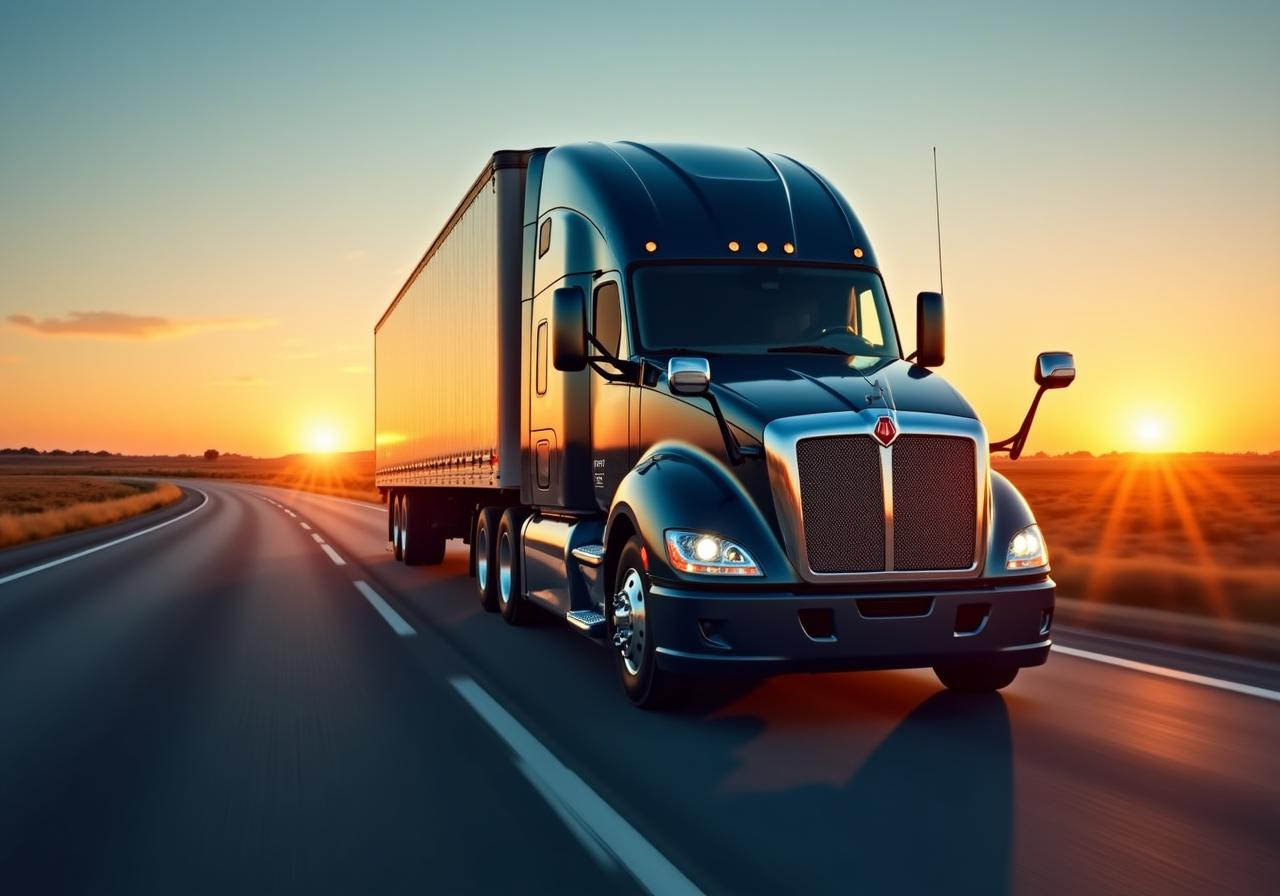 Logistics transportation truck at sunset